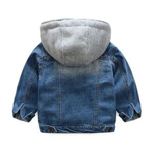 Children’s Washed Soft Denim Jacket with Collar and Hood in Sizes 100-110 - children washed soft denim jacket