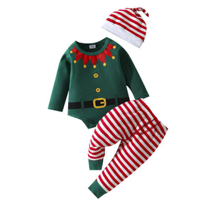 Unisex Green Cotton Pants for Infants Suitable United States Markets - Baby’s First Christmas Jumpsuit Tiny Elves