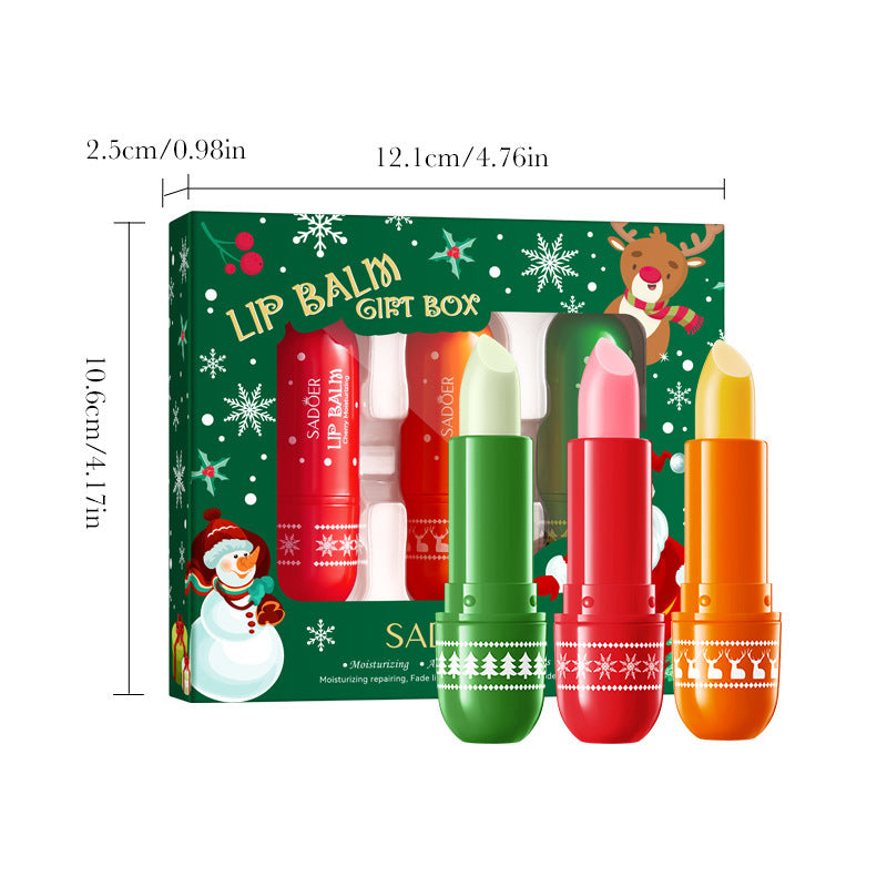 Christmas Moisturizing Lipstick Gift Box with 3 Wooden Tone Lipsticks - Tones christmas moisturizing lipstick gift box