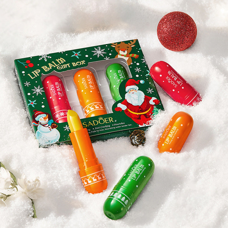 Christmas Moisturizing Lipstick Gift Box with 3 Wooden Tone Lipsticks - Tones christmas moisturizing lipstick gift box