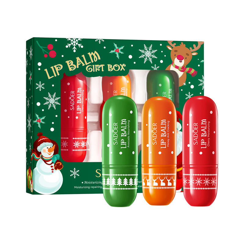 Christmas Moisturizing Lipstick Gift Box with 3 Wooden Tone Lipsticks - Tones christmas moisturizing lipstick gift box