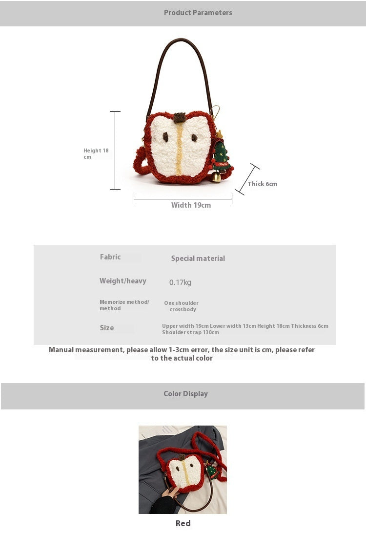 Christmas Plush Crossbody Bag with Heart Shape and Contrast Stitching - Teleplus christmas plush crossbody shoulder