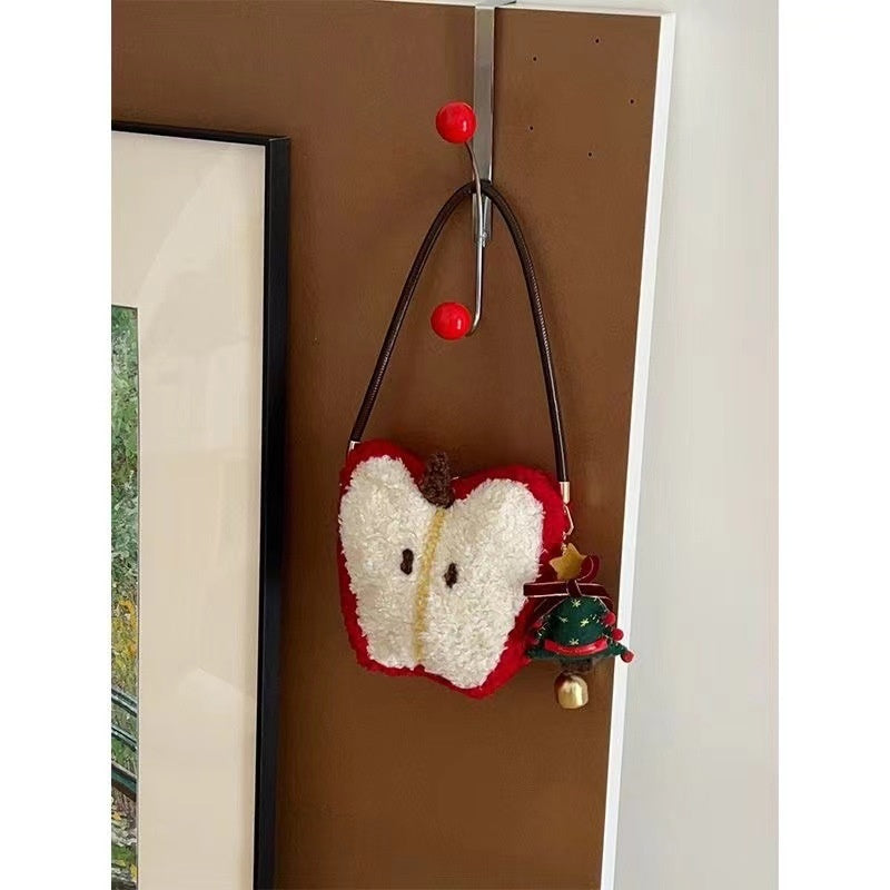 Christmas Plush Crossbody Bag with Heart Shape and Contrast Stitching - Teleplus christmas plush crossbody shoulder