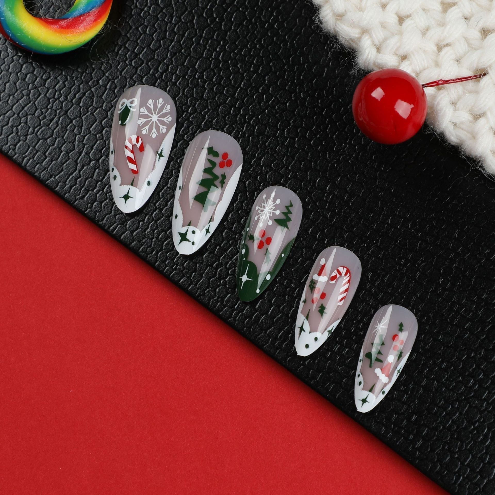 Christmas Style French Nail Stickers with Green Contrast Color for Wear Polish - Teleplus christmas style french green