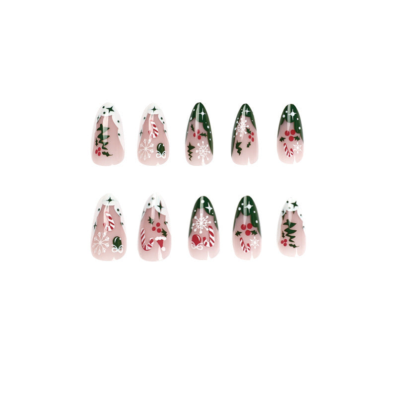 Christmas Style French Nail Stickers with Green Contrast Color for Wear Polish - Teleplus christmas style french green