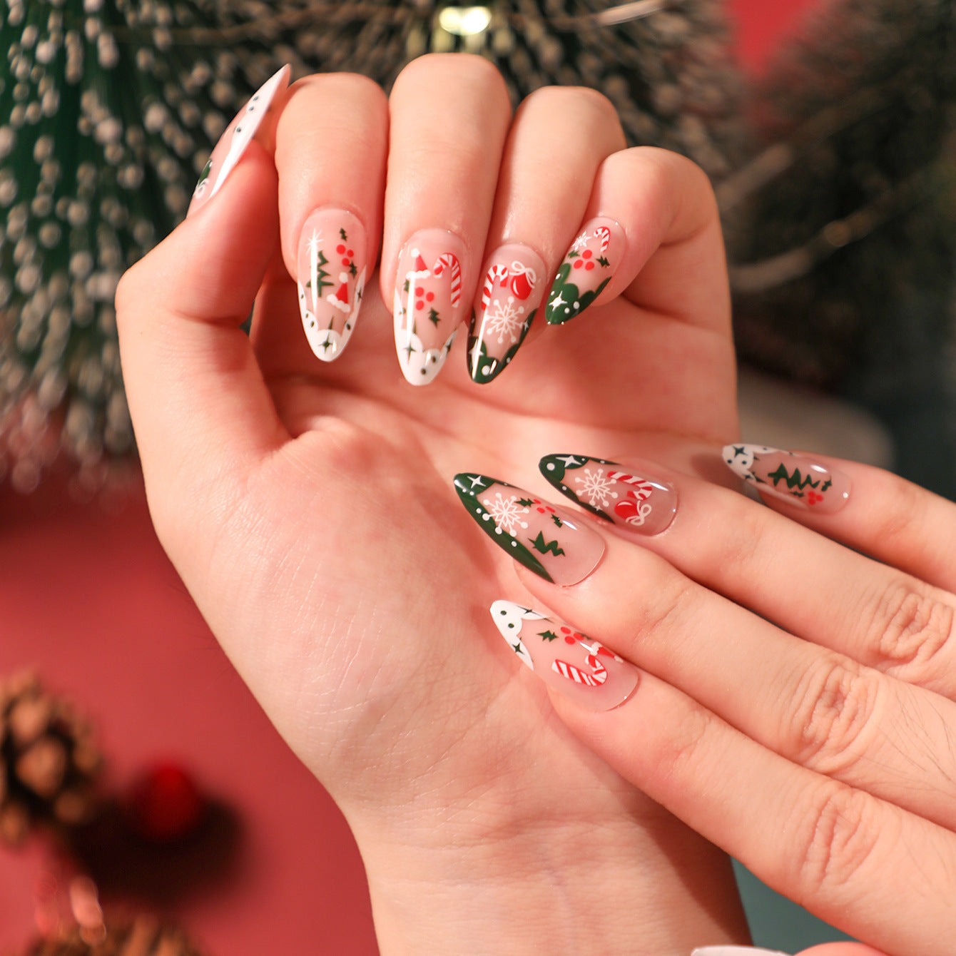 Christmas Style French Nail Stickers with Green Contrast Color for Wear Polish - Teleplus christmas style french green