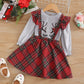 Christmas Style Long Sleeve Letter Print Check Overall Dress Girls Suit - Plaid-tastic Christmas Dress for Stylish