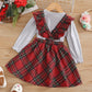 Christmas Style Long Sleeve Letter Print Check Overall Dress Girls Suit - Plaid-tastic Christmas Dress for Stylish