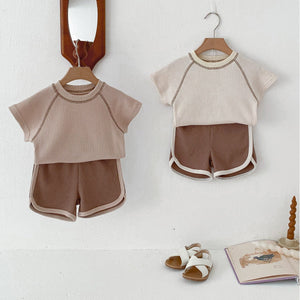 Light Beige Unisex Baby Pants Suitable for the United States Market - Outfit with Short Sleeve Fun in Sun united states