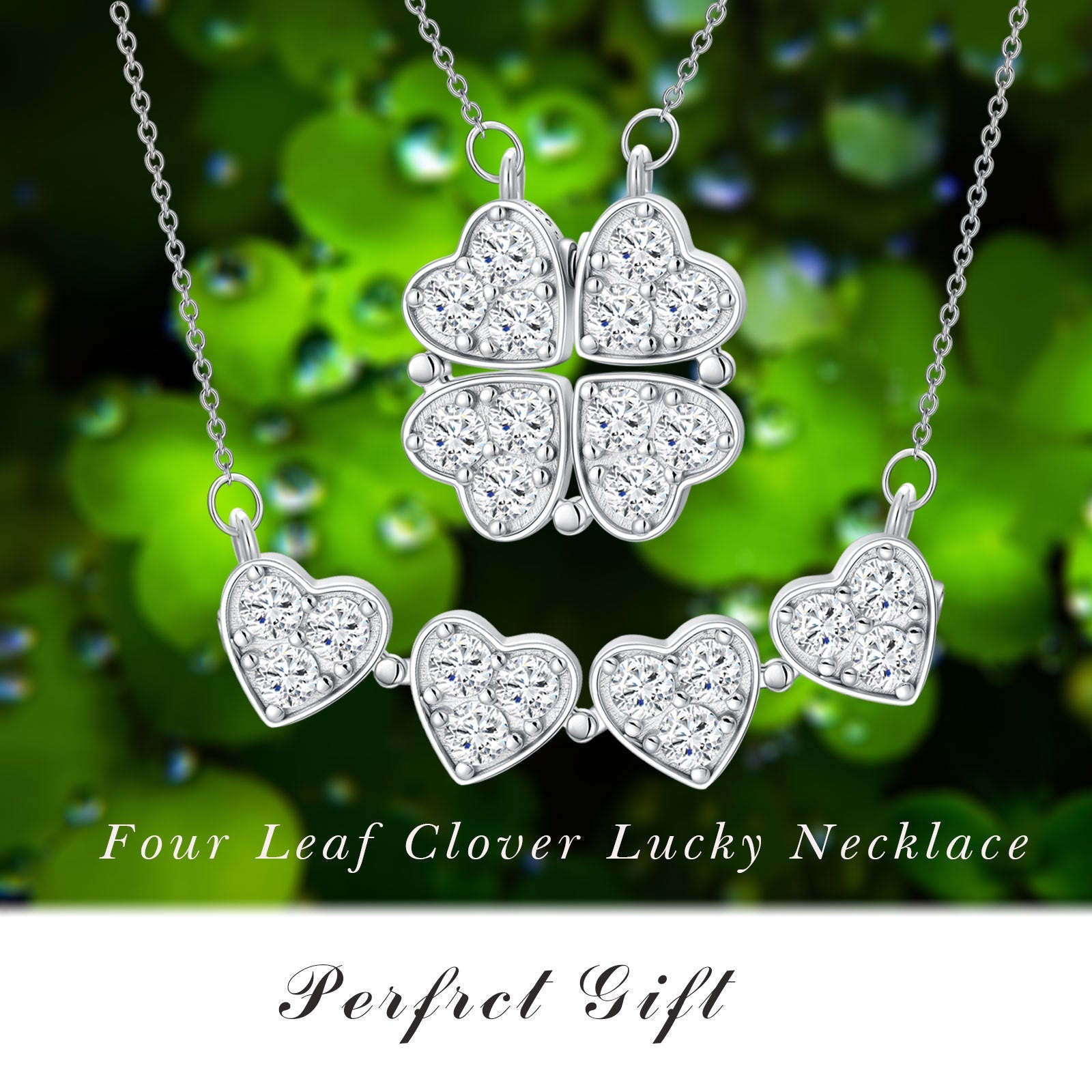 Clover Folded Heart Zircon Charm Pendant Necklace Gift for Women - Charm Your Neck with Color Heart Magic Pendant