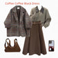 Coffee Coat and Sweater Three-Piece Sets with Black Skirt or Brown - Teleplus black skirt brown sweater coffee coat