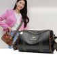 Color Contrast Patchwork Rivet Crossbody Bag with Soft Leather Shoulder Strap - Teleplus color contrast patchwork rivet