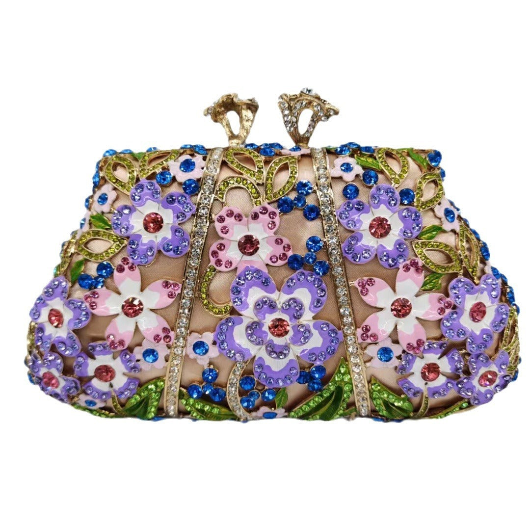Color Flower Clutch with Dripping Oil Diamond Embellishments for Evening - Teleplus dripping oil diamond evening bag