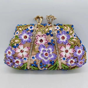 Color Flower Clutch with Dripping Oil Diamond Embellishments for Evening - Teleplus dripping oil diamond evening bag
