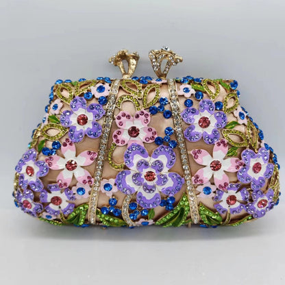 Color Flower Clutch with Dripping Oil Diamond Embellishments for Evening - Teleplus dripping oil diamond evening bag