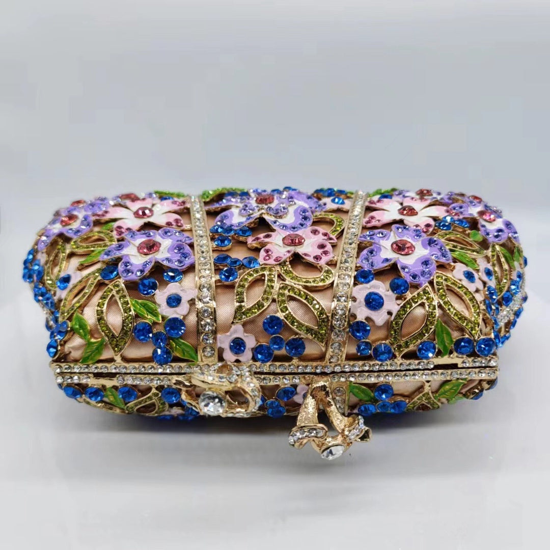Color Flower Clutch with Dripping Oil Diamond Embellishments for Evening - Teleplus dripping oil diamond evening bag