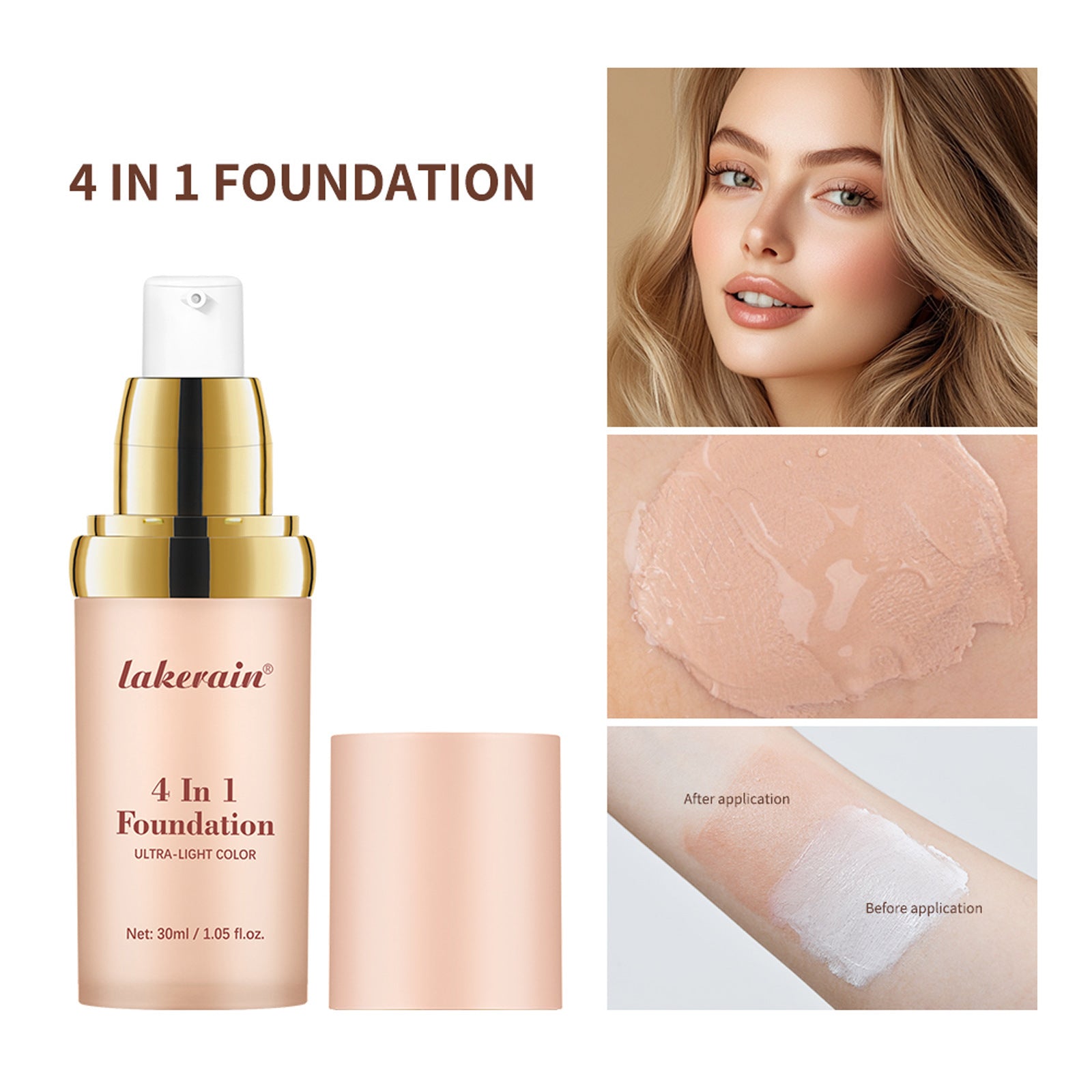 Color Lakerain 4-in-1 Multifunctional Liquid Foundation for Flawless Skin - Teleplus multifunctional liquid foundation