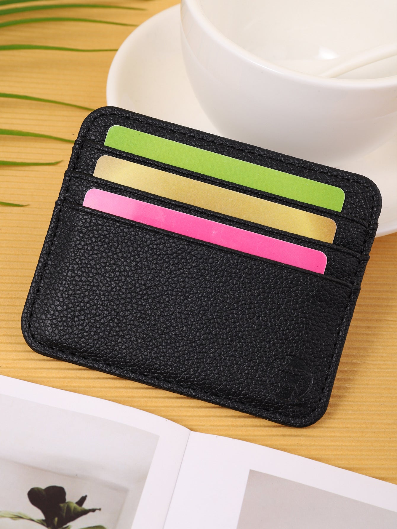 Color Matching Black PU Wallet Card Holder for Men and Women Urban Style - color matching