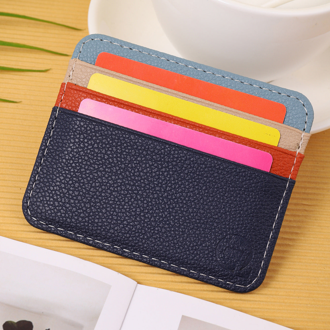 Color Matching Black PU Wallet Card Holder for Men and Women Urban Style - color matching