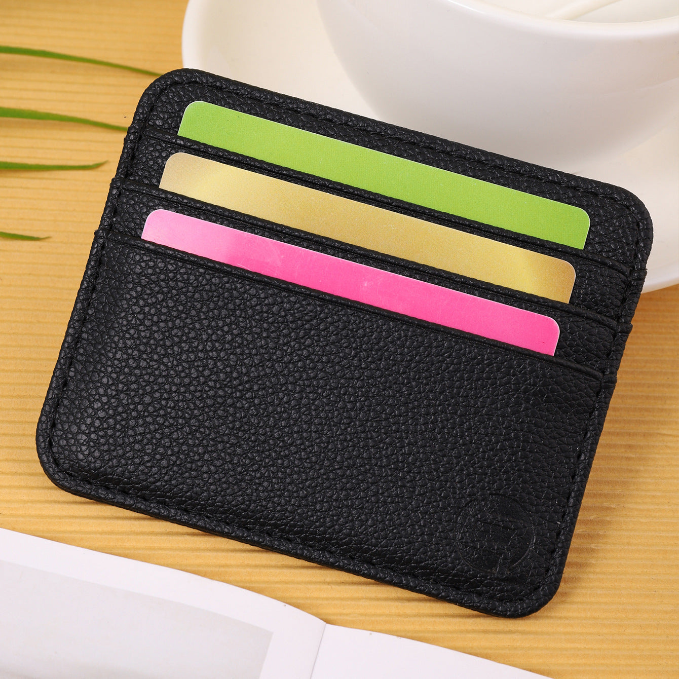 Color Matching Black PU Wallet Card Holder for Men and Women Urban Style - color matching