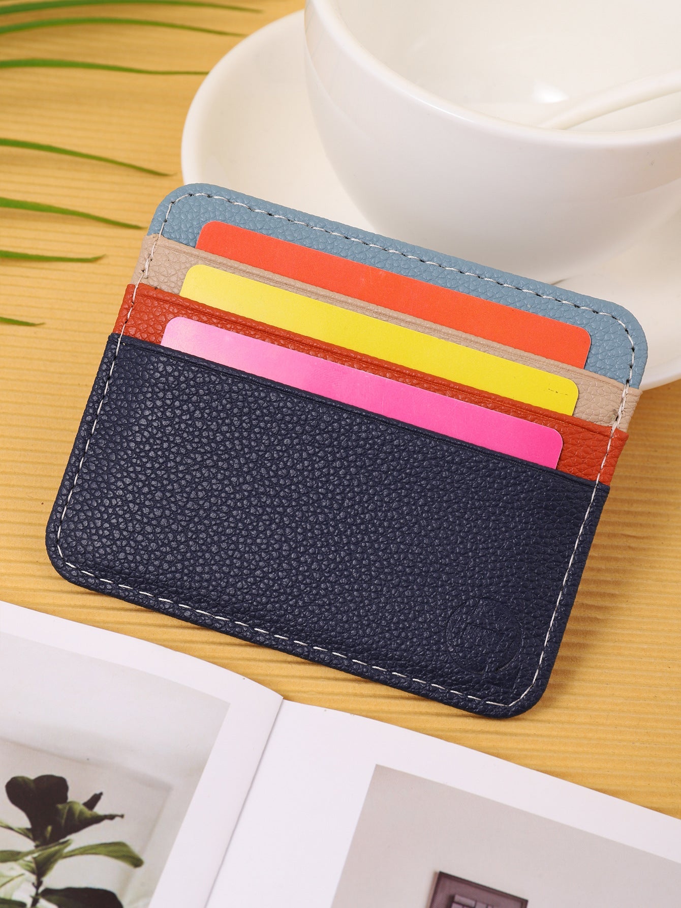 Color Matching Black PU Wallet Card Holder for Men and Women Urban Style - color matching