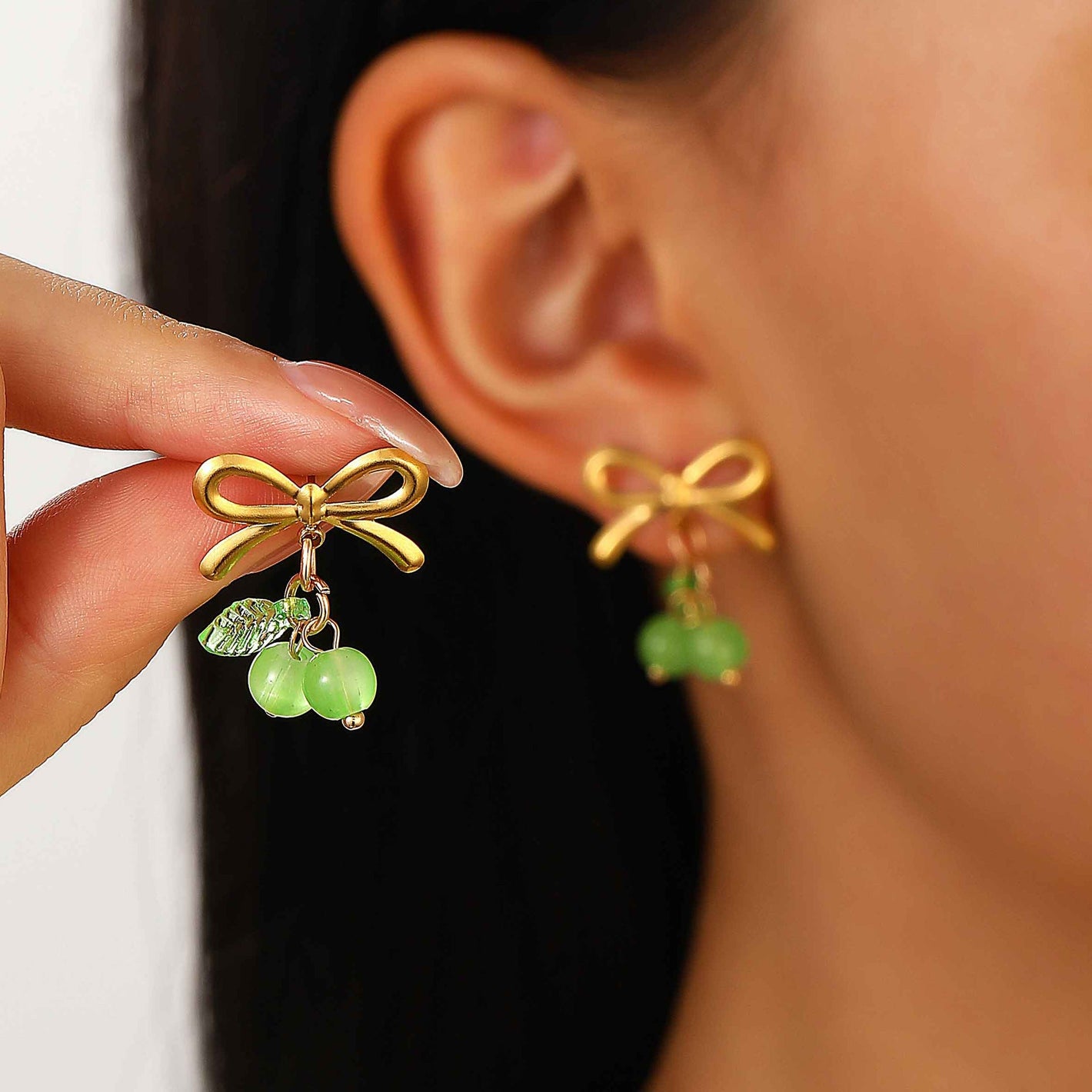 Bow Cherry Earrings Set with Necklace and Bracelet in Electroplating Colors - for Your Inner Colorful Diva bow cherry