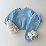 Color Sweater Suit Sweater Sweatpants Solid Color English Letters Unisex Baby Suit - Sweater Sweatpants for Tiny