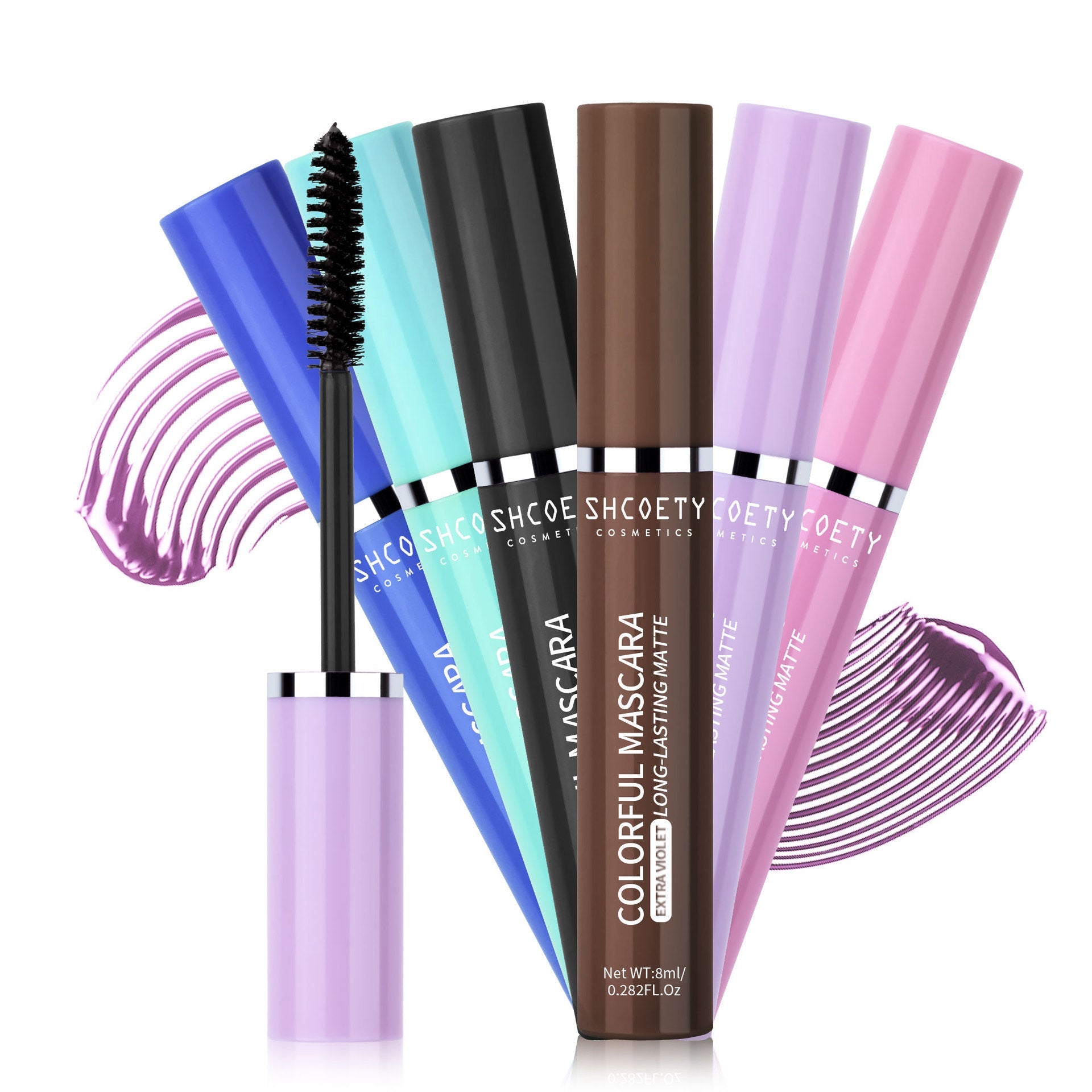 Color Waterproof Mascara SH8032 in Pink Black Blue Green Purple Brown for All Skins - Teleplus Multiple Shades color