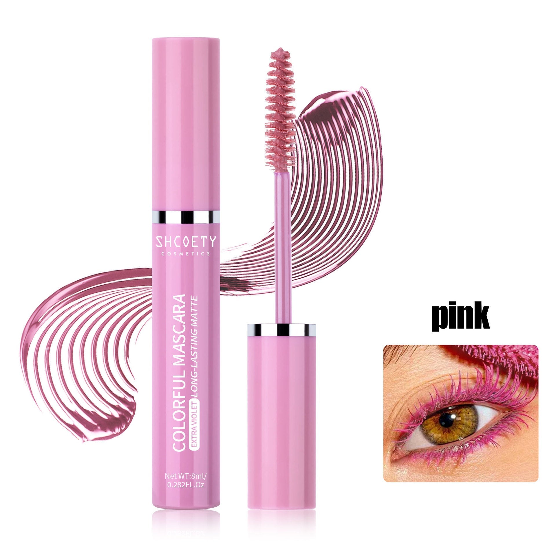 Color Waterproof Mascara SH8032 in Pink Black Blue Green Purple Brown for All Skins - Teleplus Multiple Shades color