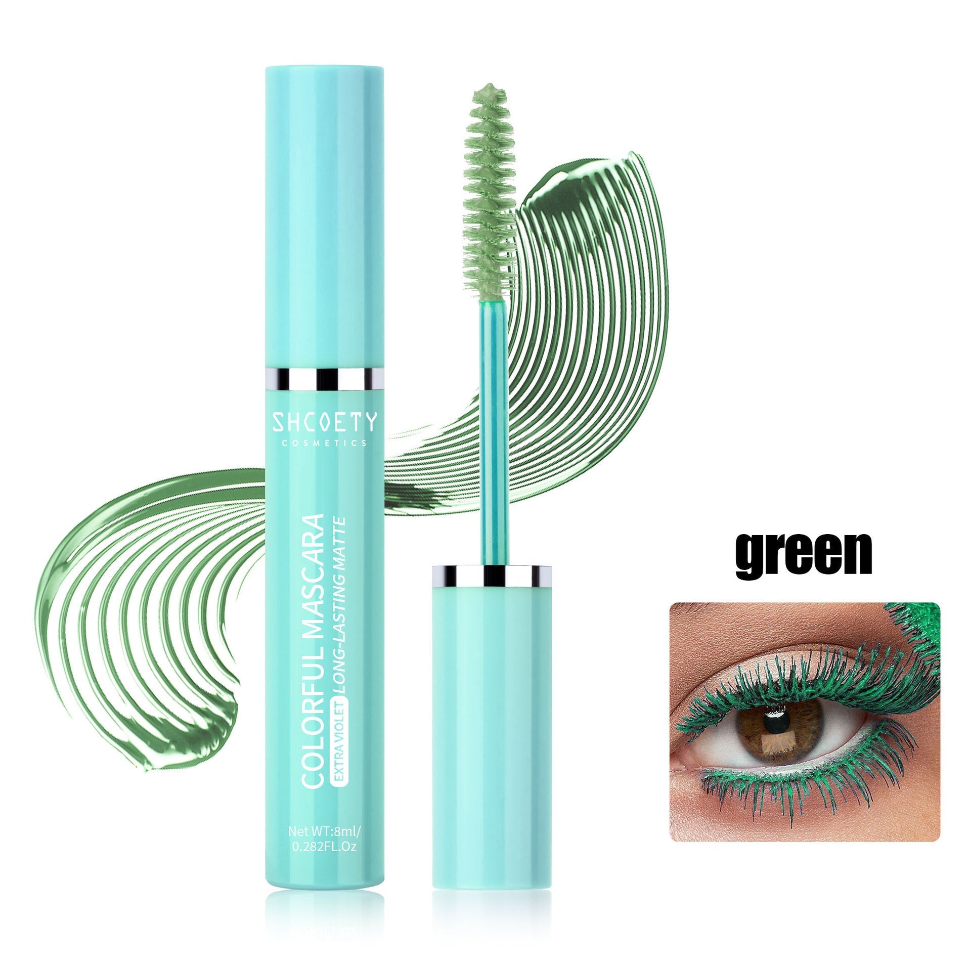 Color Waterproof Mascara SH8032 in Pink Black Blue Green Purple Brown for All Skins - Teleplus Multiple Shades color