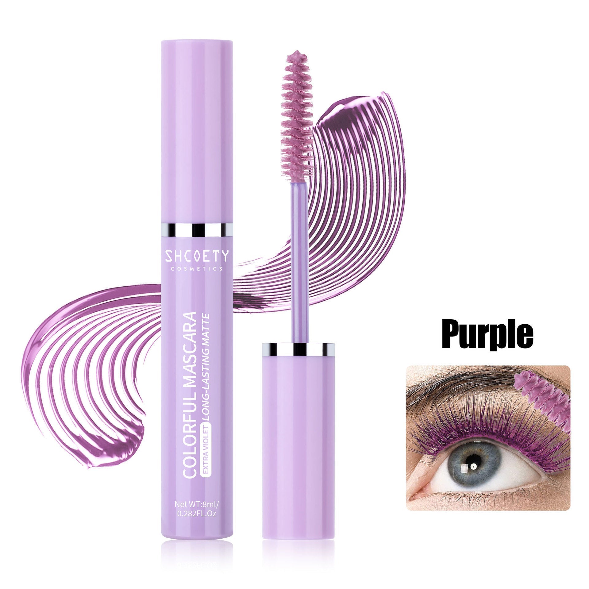 Color Waterproof Mascara SH8032 in Pink Black Blue Green Purple Brown for All Skins - Teleplus Multiple Shades color