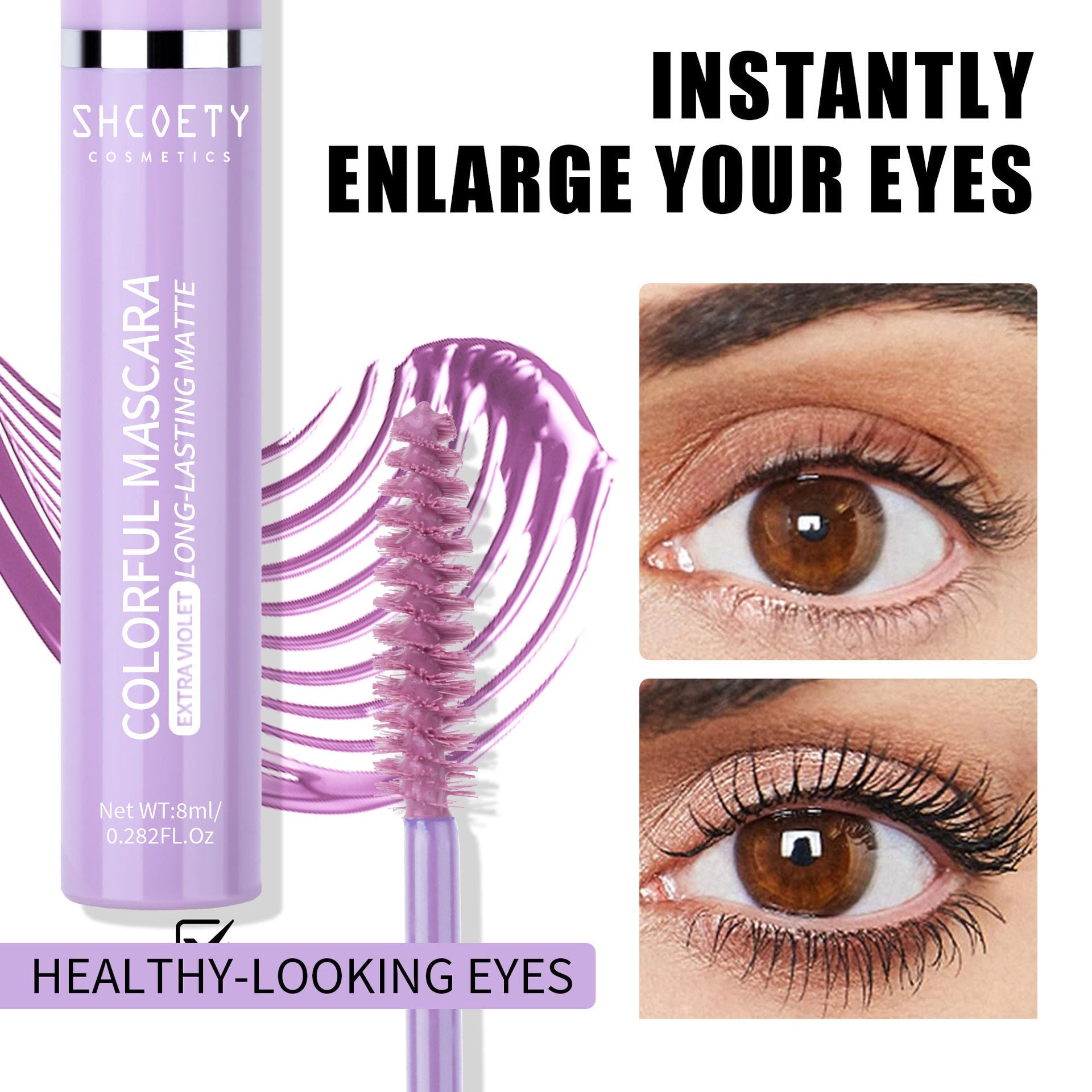 Color Waterproof Mascara SH8032 in Pink Black Blue Green Purple Brown for All Skins - Teleplus Multiple Shades color