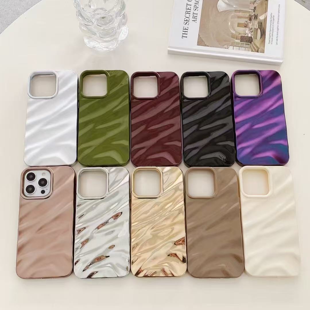 Color Wave Pleated Phone Case with Pattern for Apple Devices - color wave pleated phone case
