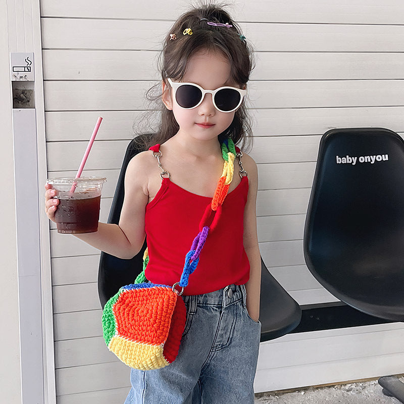 Color Wool Knitted Bag with Contrast for Men and Women - Teleplus contrast color wool knitted bag