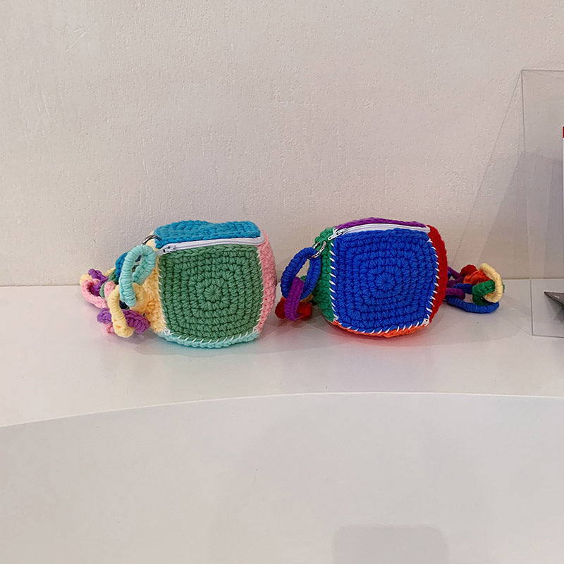 Color Wool Knitted Bag with Contrast for Men and Women - Teleplus contrast color wool knitted bag