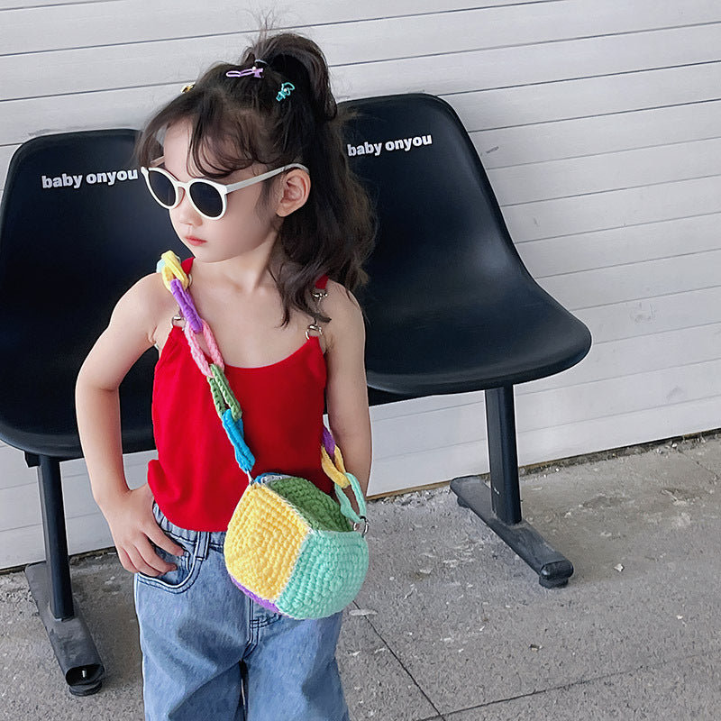 Color Wool Knitted Bag with Contrast for Men and Women - Teleplus contrast color wool knitted bag