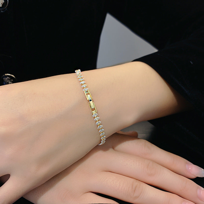 Color Zircon Bracelet Retro Horse Eye Fashion - Color Zircon Bracelet Gold Plated Retro Fashion