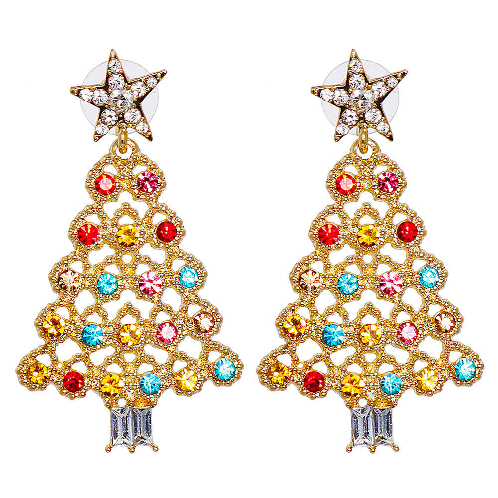 Colorful Crystals Christmas Tree Earrings Fashion Earrings - Sparkly Holiday Earrings for a Merry Crystal Vibe