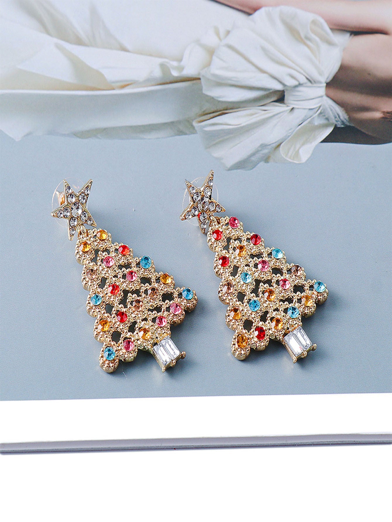 Colorful Crystals Christmas Tree Earrings Fashion Earrings - Sparkly Holiday Earrings for a Merry Crystal Vibe