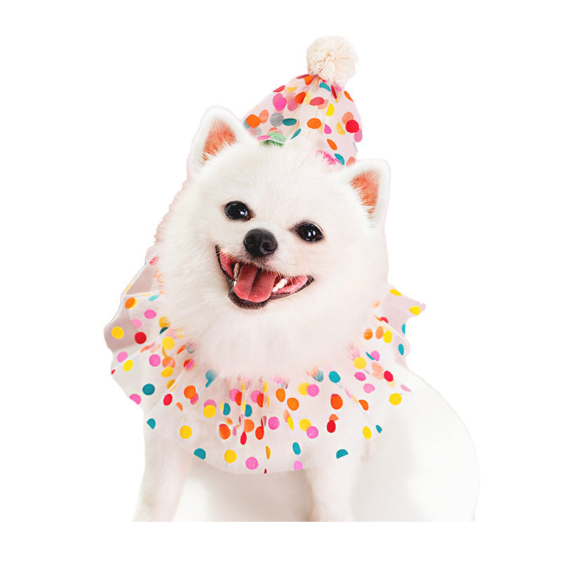 Colorful Dots Pet Dress Hat and Saliva Towel Set for Small Medium Dogs - Teleplus colorful dots