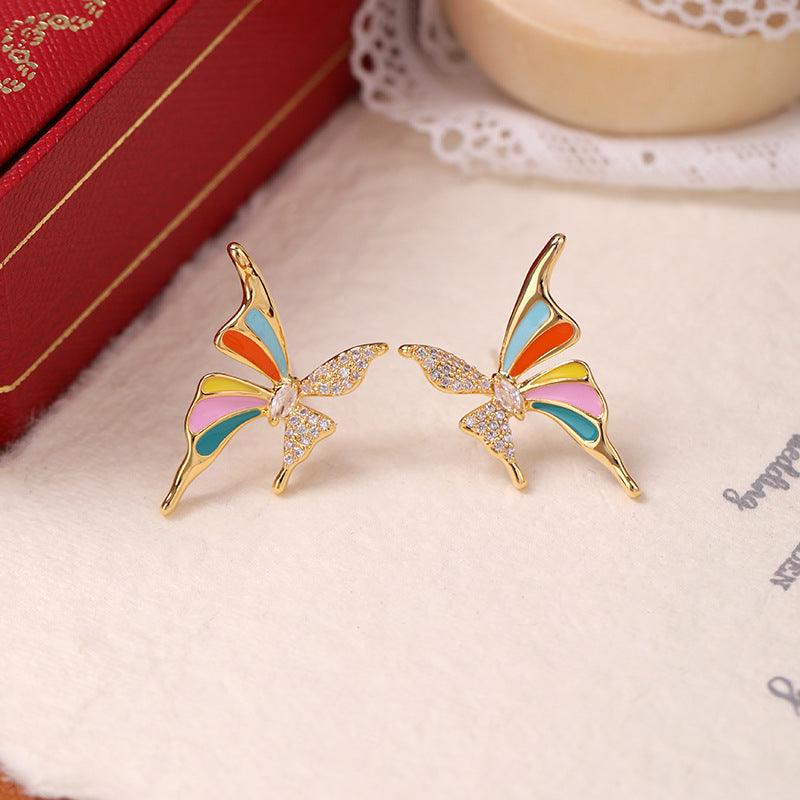 Colorful Enamel Butterfly Earrings For Women Inlaid Zircon - Butterfly Earrings with Inlaid Zircon for Glamour Bugs