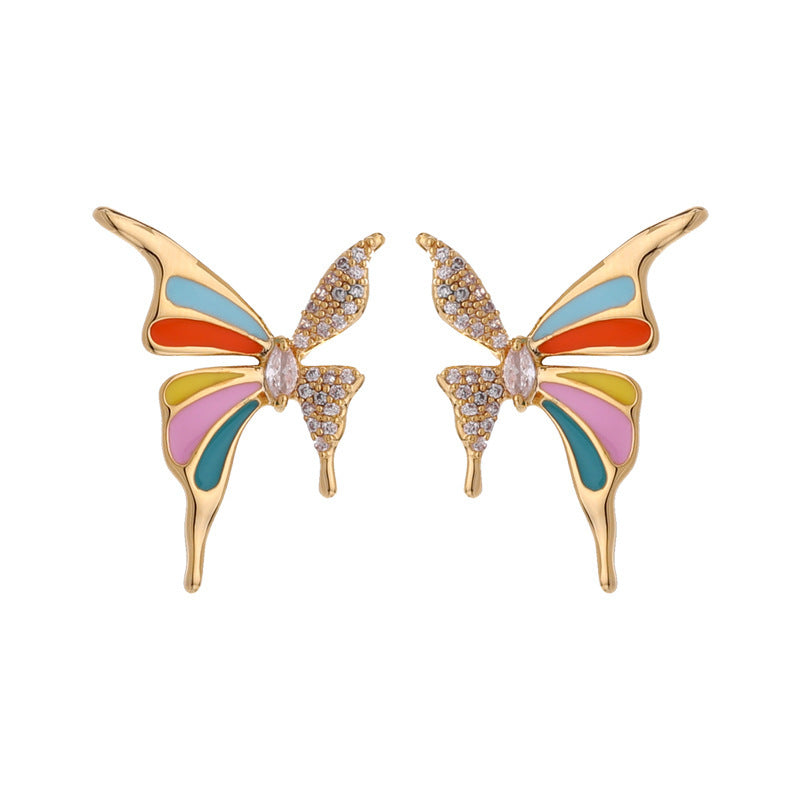 Colorful Enamel Butterfly Earrings For Women Inlaid Zircon - Butterfly Earrings with Inlaid Zircon for Glamour Bugs