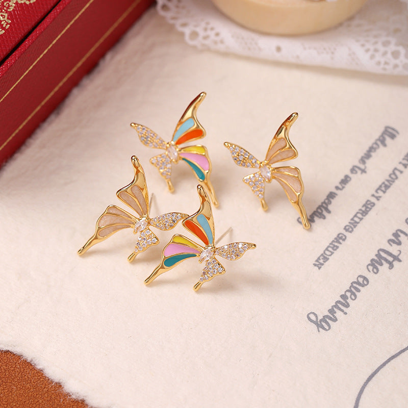 Colorful Enamel Butterfly Earrings For Women Inlaid Zircon - Butterfly Earrings with Inlaid Zircon for Glamour Bugs