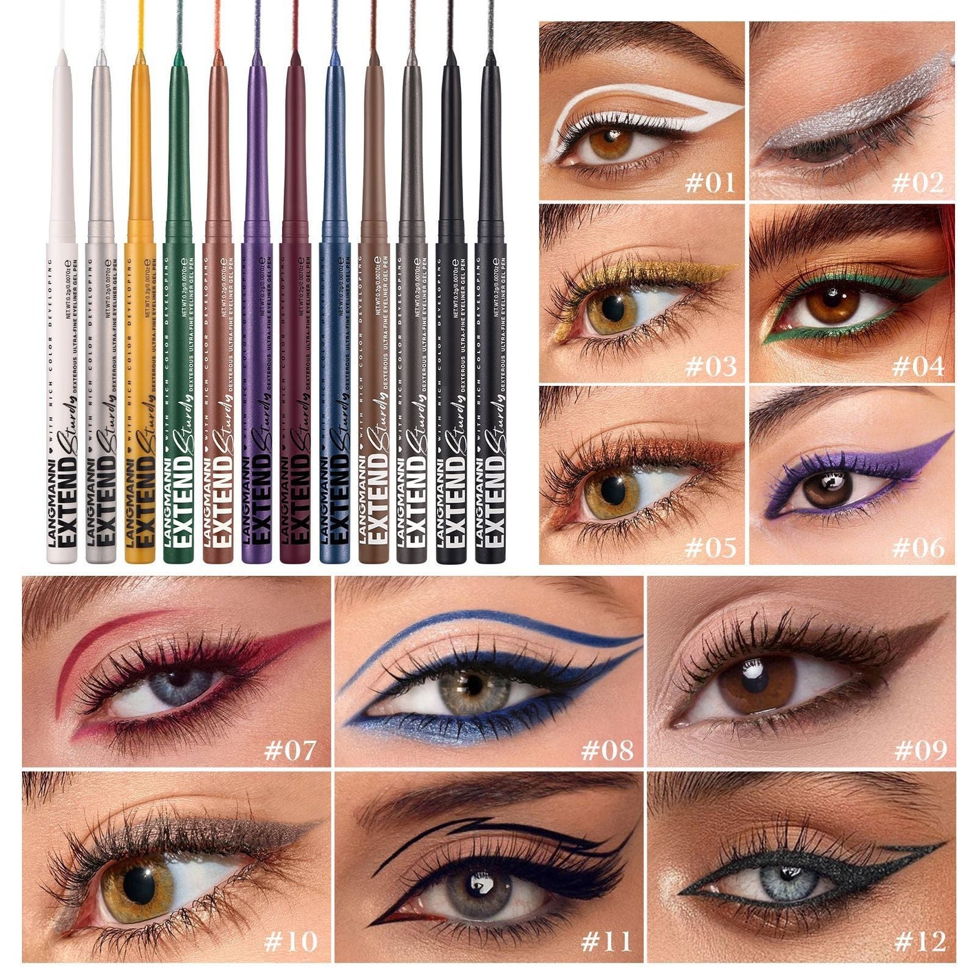 Colorful Eyeliner Pencil Set with 12 Vibrant Shades for Eye Makeup - Shop colorful eyeliner pencil set eye shadow