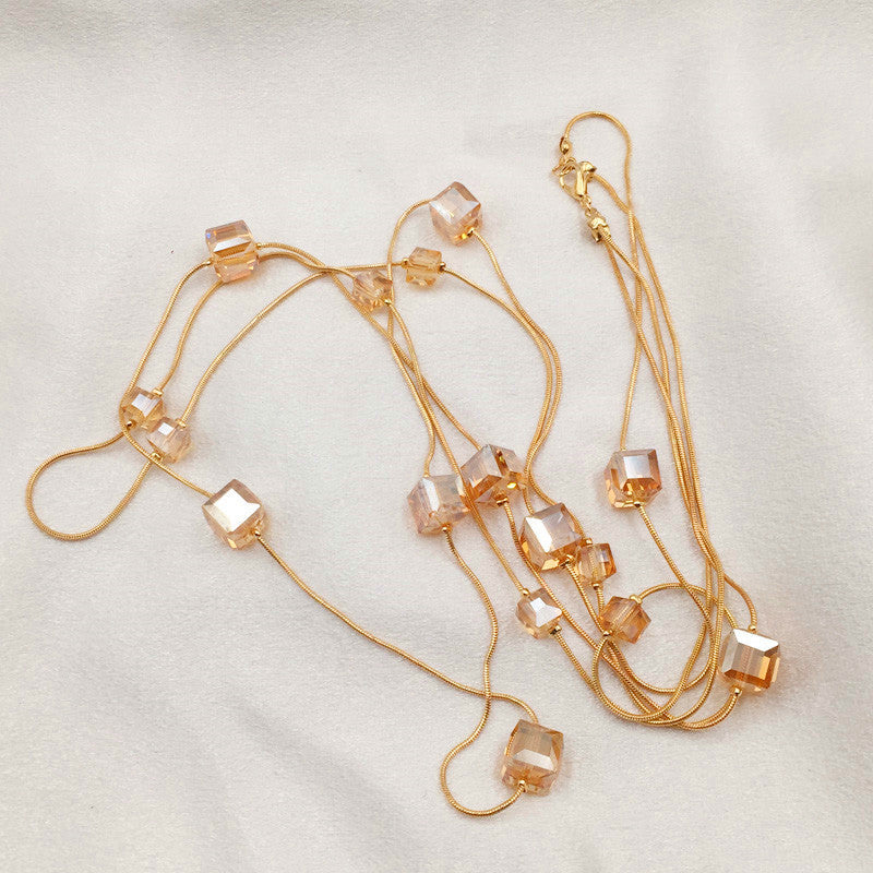 Colorful Geometric Snake Bone Chain Necklace with Square Crystal for United States - Sparkle Like a Disco Ball in Chic