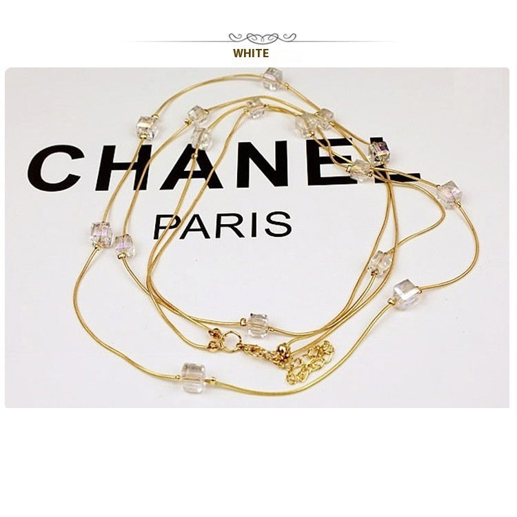 Colorful Geometric Snake Bone Chain Necklace with Square Crystal for United States - Sparkle Like a Disco Ball in Chic