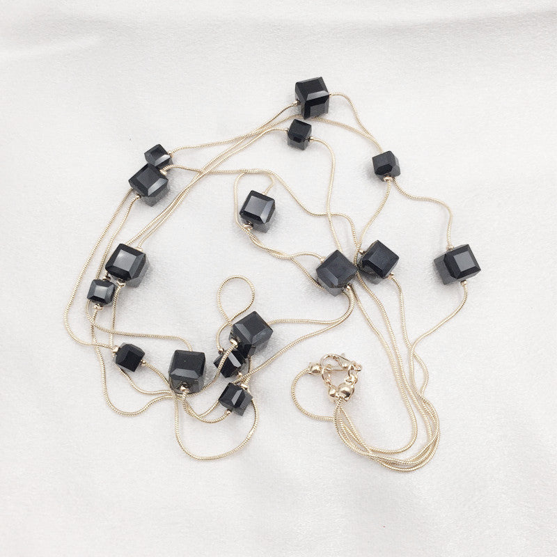 Colorful Geometric Snake Bone Chain Necklace with Square Crystal for United States - Sparkle Like a Disco Ball in Chic