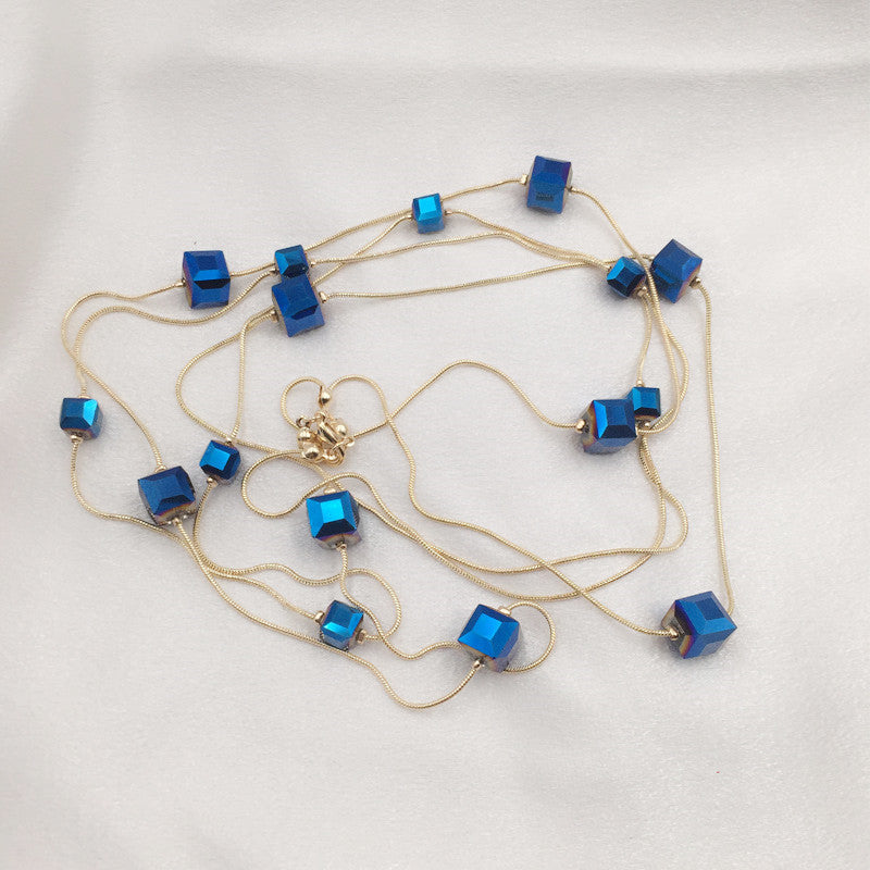 Colorful Geometric Snake Bone Chain Necklace with Square Crystal for United States - Sparkle Like a Disco Ball in Chic