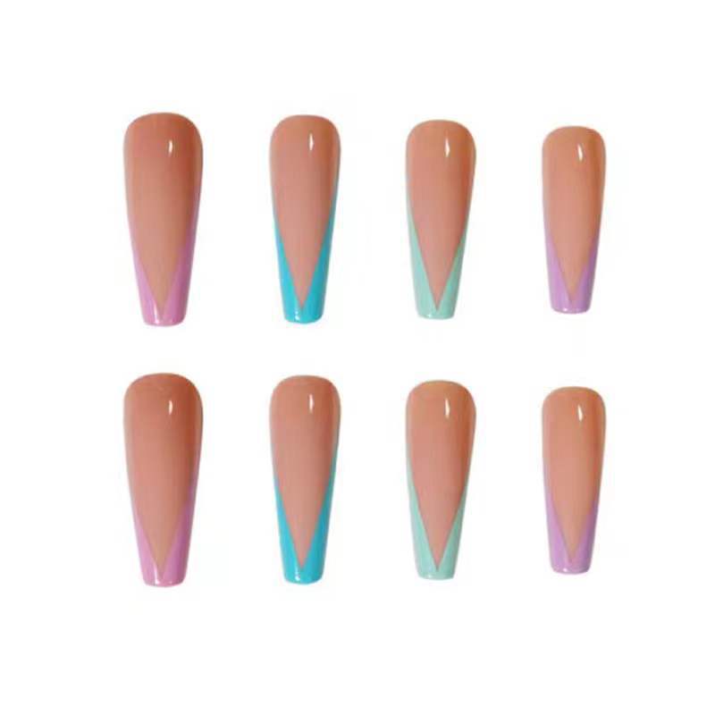 Colorful Long Ballet Detachable Nail Patches with Glue for Wearable Style - color long ballet detachable wearable