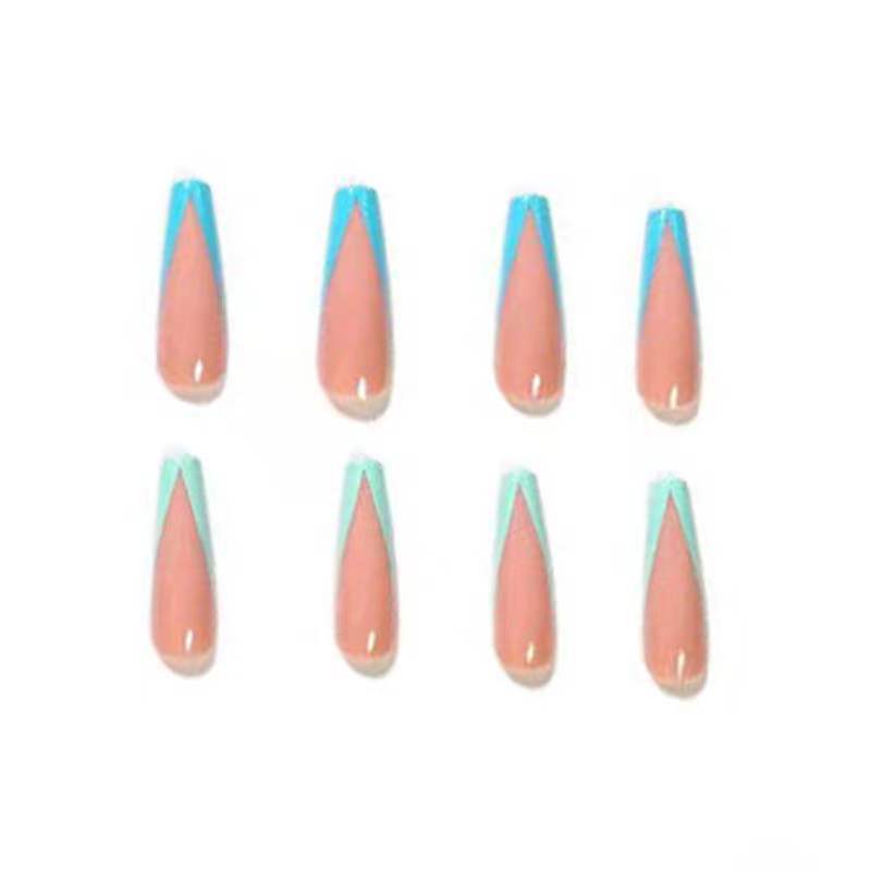 Colorful Long Ballet Detachable Nail Patches with Glue for Wearable Style - color long ballet detachable wearable